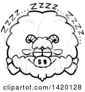 Poster, Art Print Of Cartoon Black And White Lineart Chubby Goat Sleeping