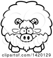 Poster, Art Print Of Cartoon Black And White Lineart Chubby Goat