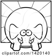 Clipart Of A Cartoon Black And White Lineart Chubby Elephant Over Rays Royalty Free Vector Illustration