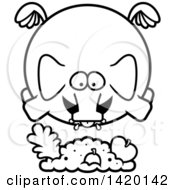 Clipart Of A Cartoon Black And White Lineart Chubby Elephant Flying And Eating Royalty Free Vector Illustration