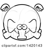 Clipart Of A Cartoon Black And White Lineart Chubby Elephant Flying Royalty Free Vector Illustration
