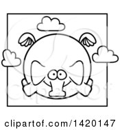 Clipart Of A Cartoon Black And White Lineart Chubby Elephant Flying Royalty Free Vector Illustration