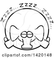 Poster, Art Print Of Cartoon Black And White Lineart Chubby Elephant Sleeping