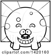 Poster, Art Print Of Cartoon Black And White Lineart Chubby Dog Over Rays