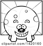 Clipart Of A Cartoon Black And White Lineart Chubby Dog Over Rays Royalty Free Vector Illustration