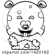Poster, Art Print Of Cartoon Black And White Lineart Chubby Dog Flying And Eating
