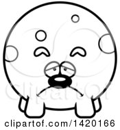 Clipart Of A Cartoon Black And White Lineart Depressed Chubby Dog Royalty Free Vector Illustration