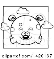 Poster, Art Print Of Cartoon Black And White Lineart Chubby Dog Flying