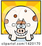 Clipart Of A Cartoon Chubby Cow Over Rays Royalty Free Vector Illustration