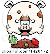 Poster, Art Print Of Cartoon Chubby Cow Flying And Eating