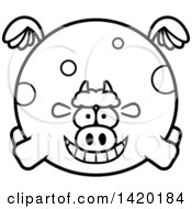 Clipart Of A Cartoon Black And White Lineart Chubby Cow Flying Royalty Free Vector Illustration