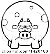 Clipart Of A Cartoon Black And White Lineart Depressed Chubby Cow Royalty Free Vector Illustration