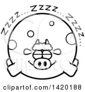 Poster, Art Print Of Cartoon Black And White Lineart Chubby Cow Sleeping