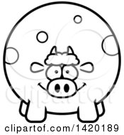 Clipart Of A Cartoon Black And White Lineart Chubby Cow Royalty Free Vector Illustration