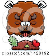 Cartoon Chubby Buffalo Flying And Eating