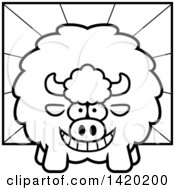 Poster, Art Print Of Cartoon Black And White Lineart Chubby Buffalo Over Rays