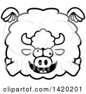 Clipart Of A Cartoon Black And White Lineart Chubby Crazy Buffalo Flying Royalty Free Vector Illustration