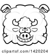 Poster, Art Print Of Cartoon Black And White Lineart Chubby Buffalo Flying