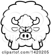 Clipart Of A Cartoon Black And White Lineart Mad Chubby Buffalo Royalty Free Vector Illustration