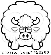 Poster, Art Print Of Cartoon Black And White Lineart Depressed Chubby Buffalo