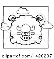 Clipart Of A Cartoon Black And White Lineart Chubby Buffalo Flying Royalty Free Vector Illustration