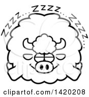 Poster, Art Print Of Cartoon Black And White Lineart Chubby Buffalo Sleeping