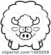 Clipart Of A Cartoon Black And White Lineart Chubby Buffalo Royalty Free Vector Illustration
