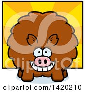 Poster, Art Print Of Cartoon Chubby Boar Over Rays