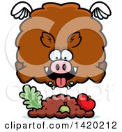 Poster, Art Print Of Cartoon Chubby Boar Flying And Eating