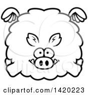 Clipart Of A Cartoon Black And White Lineart Chubby Boar Flying Royalty Free Vector Illustration