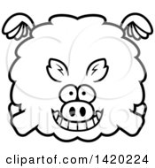 Poster, Art Print Of Cartoon Black And White Lineart Chubby Boar Flying