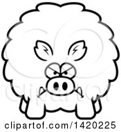 Clipart Of A Cartoon Black And White Lineart Mad Chubby Boar Royalty Free Vector Illustration