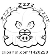 Clipart Of A Cartoon Black And White Lineart Chubby Boar Sleeping Royalty Free Vector Illustration