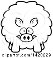 Clipart Of A Cartoon Black And White Lineart Chubby Boar Royalty Free Vector Illustration