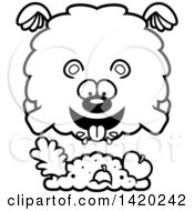 Clipart Of A Cartoon Black And White Lineart Chubby Bear Flying And Eating Royalty Free Vector Illustration