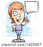 Clipart Of A Cartoon Doodled White Woman Holding Up A Finger And Talking Royalty Free Vector Illustration