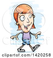 Clipart Of A Cartoon Doodled White Woman Walking Royalty Free Vector Illustration