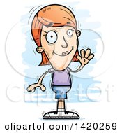 Clipart Of A Cartoon Doodled Friendly White Woman Waving Royalty Free Vector Illustration by Cory Thoman