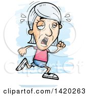 Poster, Art Print Of Cartoon Doodled Exhausted Senior White Woman Running