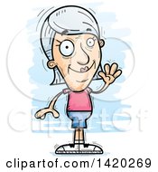 Clipart Of A Cartoon Doodled Friendly Senior White Woman Waving Royalty Free Vector Illustration