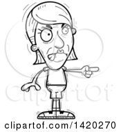 Clipart Of A Cartoon Black And White Lineart Doodled Angry Senior Woman Pointing Royalty Free Vector Illustration