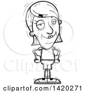 Clipart Of A Cartoon Black And White Lineart Doodled Confident Senior Woman Royalty Free Vector Illustration