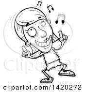 Clipart Of A Cartoon Black And White Lineart Doodled Senior Woman Dancing To Music Royalty Free Vector Illustration