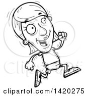 Clipart Of A Cartoon Black And White Lineart Doodled Senior Woman Running Royalty Free Vector Illustration
