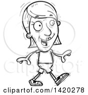 Clipart Of A Cartoon Black And White Lineart Doodled Senior Woman Walking Royalty Free Vector Illustration