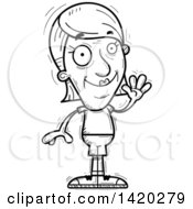Clipart Of A Cartoon Black And White Lineart Doodled Friendly Senior Woman Waving Royalty Free Vector Illustration