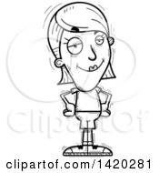 Clipart Of A Cartoon Black And White Lineart Doodled Confident Woman Royalty Free Vector Illustration
