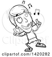 Clipart Of A Cartoon Black And White Lineart Doodled Woman Dancing To Music Royalty Free Vector Illustration