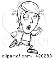 Poster, Art Print Of Cartoon Black And White Lineart Doodled Exhausted Woman Running