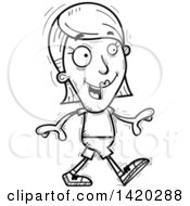 Clipart Of A Cartoon Black And White Lineart Doodled Woman Walking Royalty Free Vector Illustration